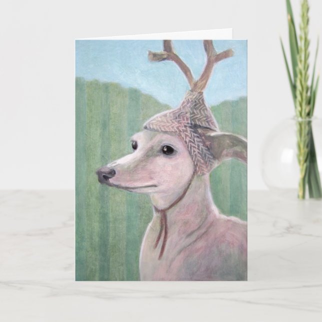 Hund mit Antler Weihnachtskarte Feiertagskarte (Vorderseite)