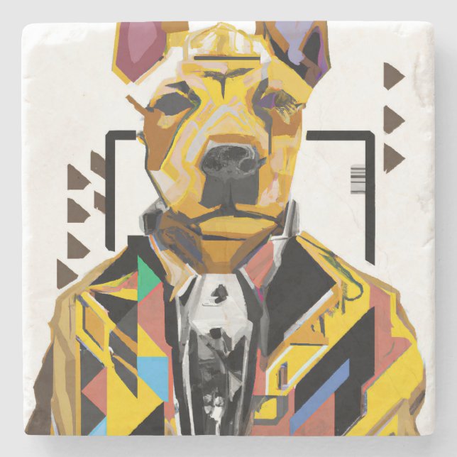 Hund mit Anzug: Digitale Kunst Steinuntersetzer (Vorderseite)