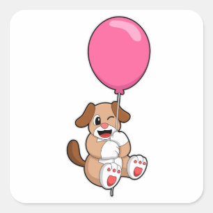 Hund mit Balloon Quadratischer Aufkleber