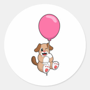 Hund mit Balloon Runder Aufkleber