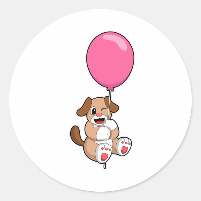 Hund mit Balloon Runder Aufkleber (Vorderseite)