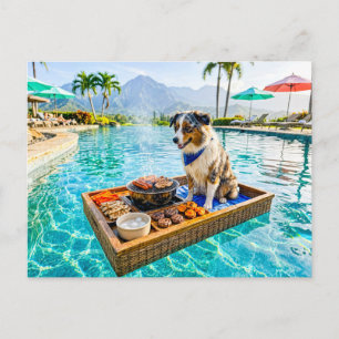 Hund mit BBQ-Grill-Schwimmfloat Postkarte