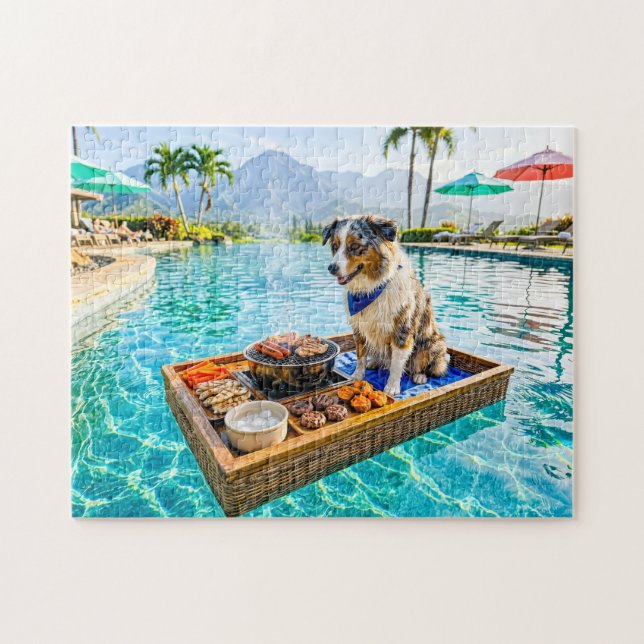 Hund mit BBQ-Grill-Schwimmkörper Puzzle (Horizontal)