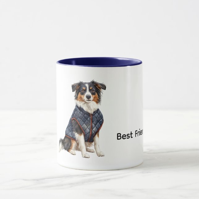 Hund mit blauem Mantel Tasse (Zentrum)