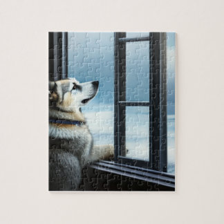 Hund mit Blick auf das Fenster Puzzle