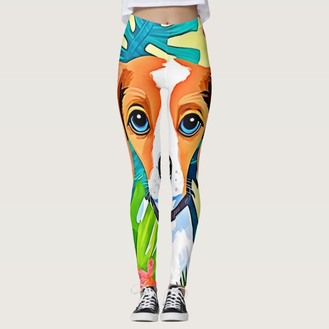 Hund mit Blume Leggings (Vorderseite)