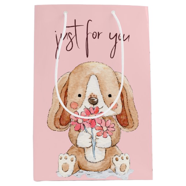 Hund mit Blume Mittlere Geschenktüte (Vorderseite)