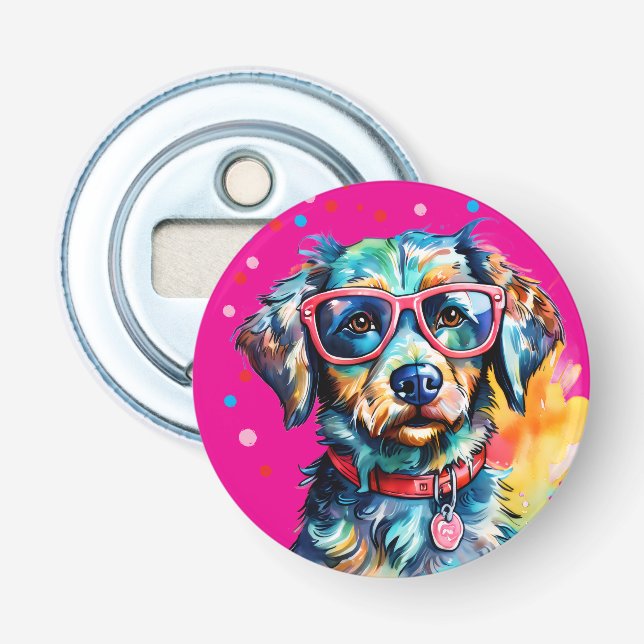 Hund mit Brille Flaschenöffner (Vorderseite)