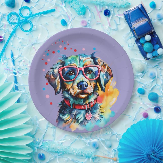 Hund mit Brille Pappteller (Party)