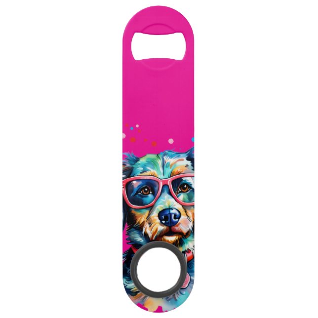 Hund mit Brille Speed Flaschenöffner (Vorderseite)