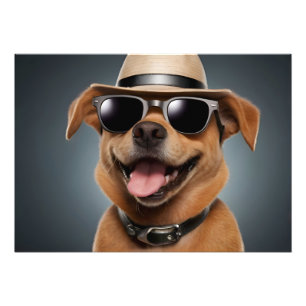 Hund mit Brille und Hut Fotodruck