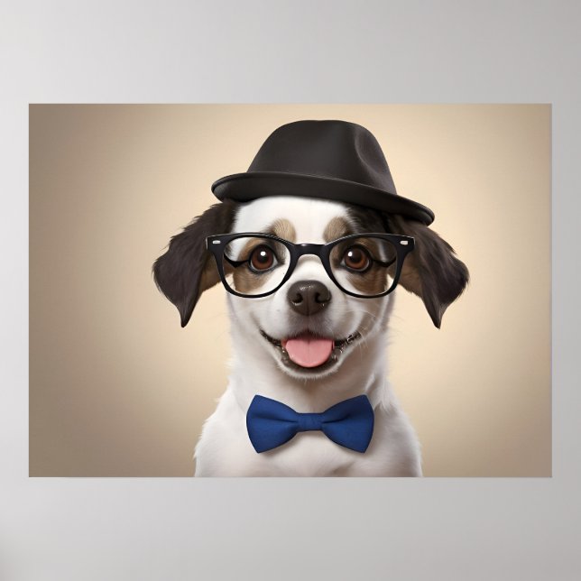 Hund mit Brille und Hut Poster (Vorne)