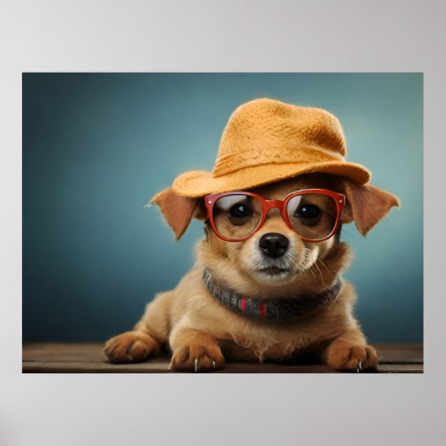 Hund mit Brille und Hut Poster (Vorne)