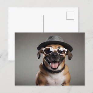 Hund mit Brille und Hut Postkarte