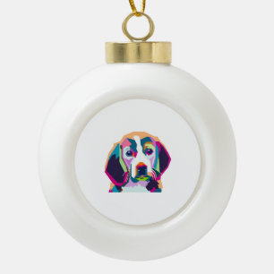 Hund mit bunter keramik Kugel-Ornament