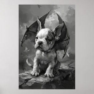 Hund mit Dragon Wings Fantasy Art Poster