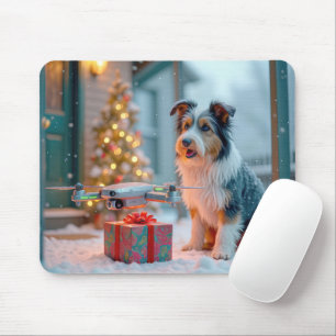 Hund mit Drohne und Weihnachtsgeschenk Mousepad