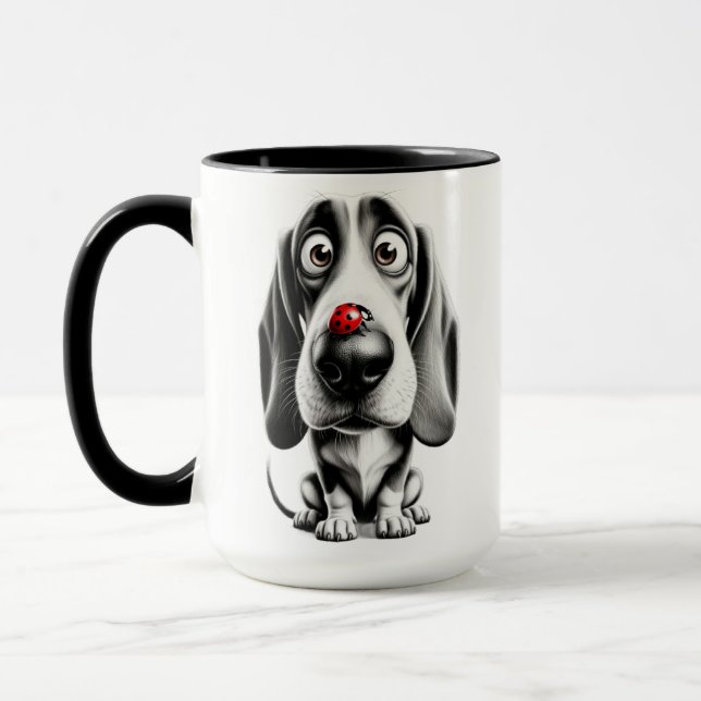 Hund mit einem Marienkäfer Tasse (Links)