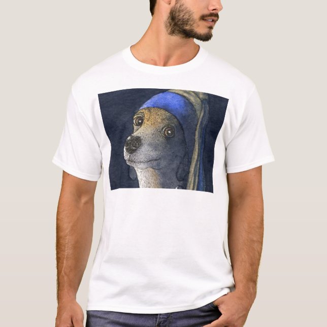 Hund mit einem Perlenohrring T-Shirt (Vorderseite)