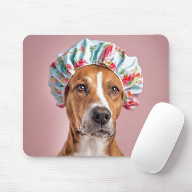Hund mit einer Duschhaube Mousepad (Mit Mouse)