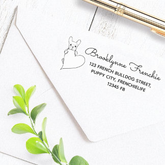 Hund mit einer herzfranzösischen Bulldog-Rücksende Permastempel
