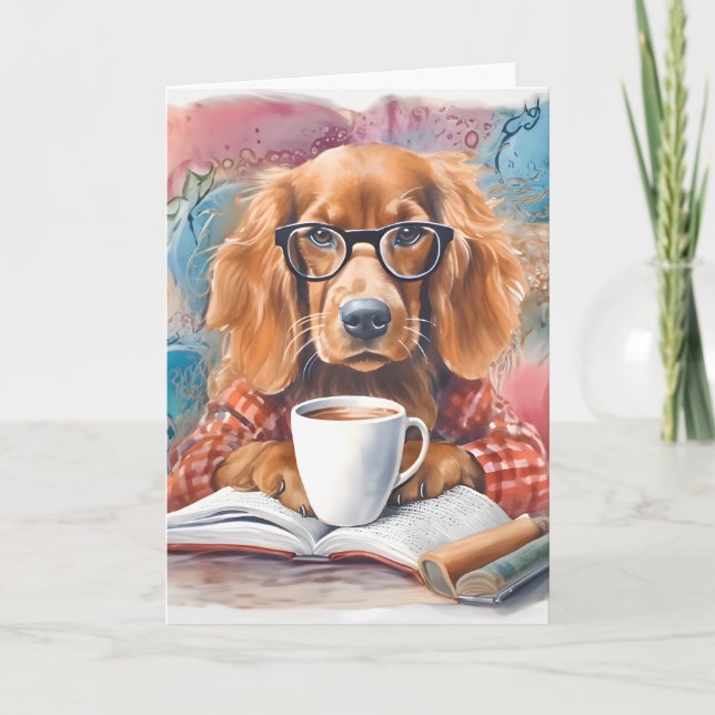 Hund mit einer Tasse heißer Schokolade Dankeskarte (Vorderseite)