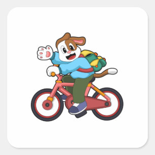 Hund mit Fahrrad Quadratischer Aufkleber