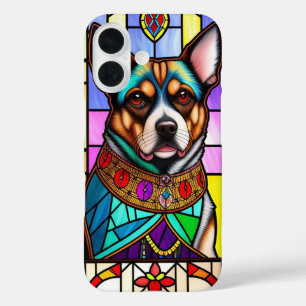 Hund mit farbenfrohem Halsband geschmückt iPhone 16 Hülle