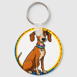 Hund mit farbenfrohem Halsband in dekorativem Krei Schlüsselanhänger