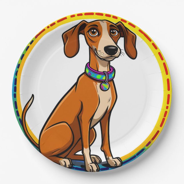 Hund mit farbenfroher Collar Inside Decorative Kre Pappteller (Vorderseite)