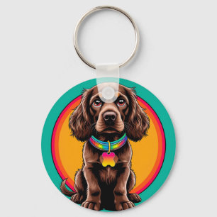 Hund mit farbenfroher Collar Inside Decorative Kre Schlüsselanhänger