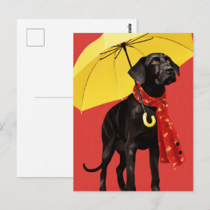 Hund mit gelbem Schirm Postkarte