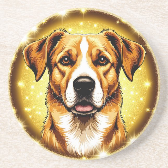 Hund mit goldenem Hintergrund Getränkeuntersetzer (Vorne)