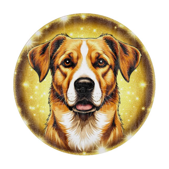 Hund mit goldenem Hintergrund Schneidebrett (Vorderseite)