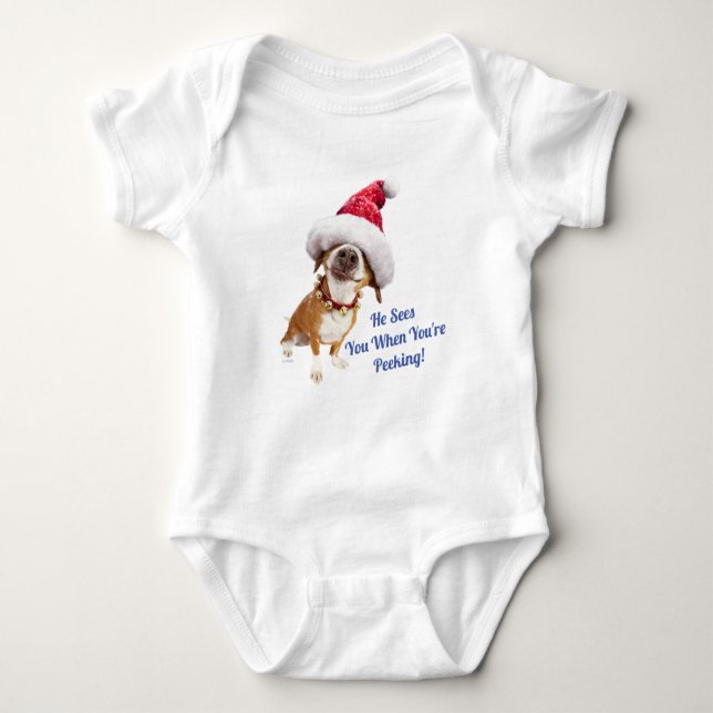 Hund mit großer Weihnachtsmannmütze Baby Strampler (Vorderseite)
