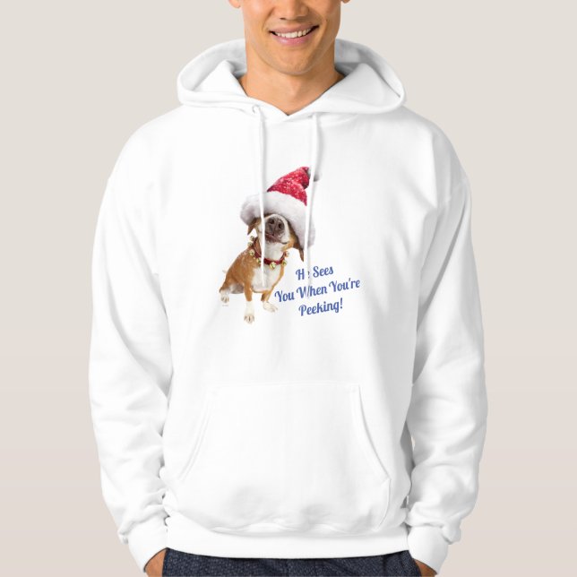 Hund mit großer Weihnachtsmannmütze Hoodie (Vorderseite)