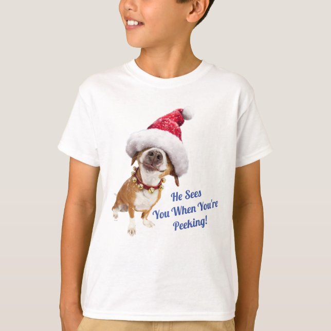 Hund mit großer Weihnachtsmannmütze T-Shirt (Vorderseite)