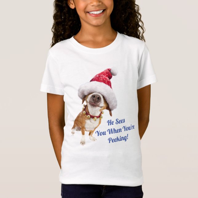 Hund mit großer Weihnachtsmannmütze T-Shirt (Vorderseite)