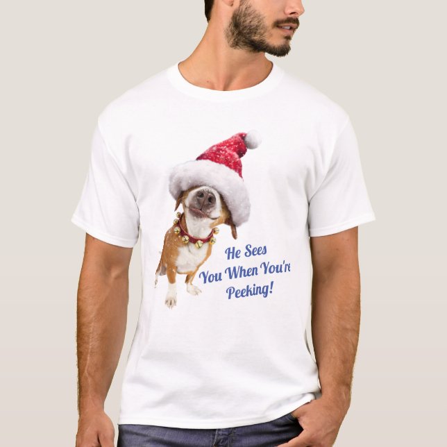 Hund mit großer Weihnachtsmannmütze T-Shirt (Vorderseite)