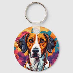 Hund mit Halsband in einem kreisförmigen Rahmen Schlüsselanhänger