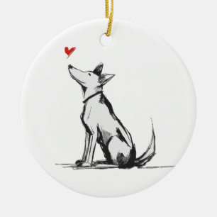Hund mit Herz – Minimal Love Tier Skizze Keramik Ornament