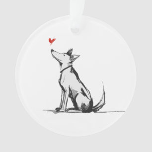 Hund mit Herz – Minimal Love Tier Skizze Ornament