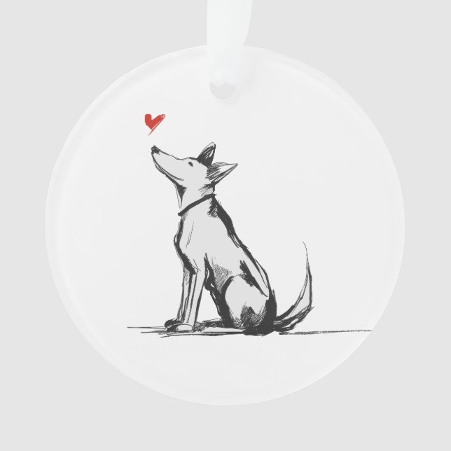 Hund mit Herz – Minimal Love Tier Skizze Ornament (Vorderseite)