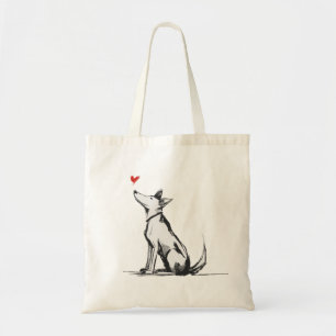 Hund mit Herz – Minimal Love Tier Skizze Tragetasche
