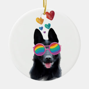 Hund mit Herz-Valentinstag Keramik Ornament