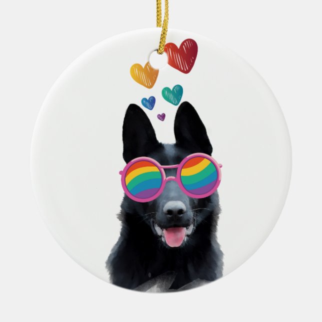 Hund mit Herz-Valentinstag Keramik Ornament (Vorne)