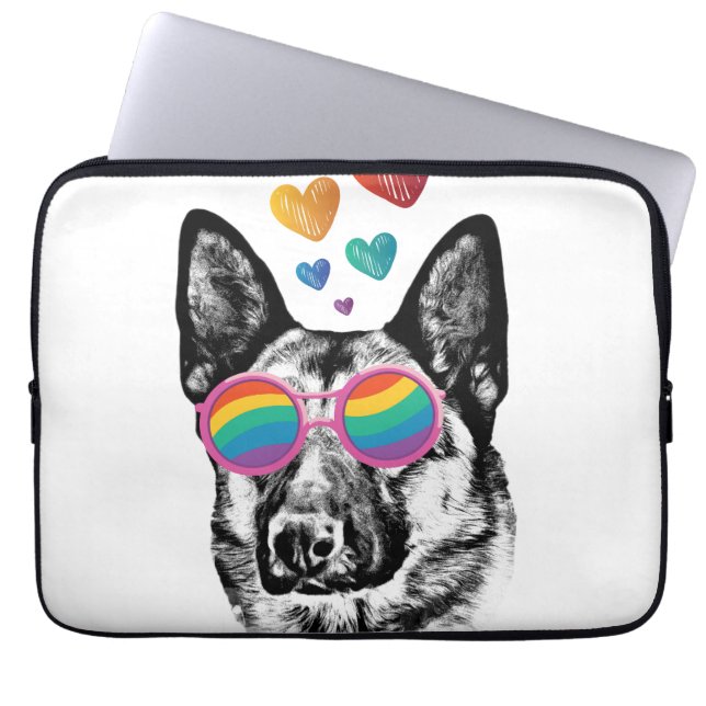 Hund mit Herz-Valentinstag Laptopschutzhülle (Vorderseite)