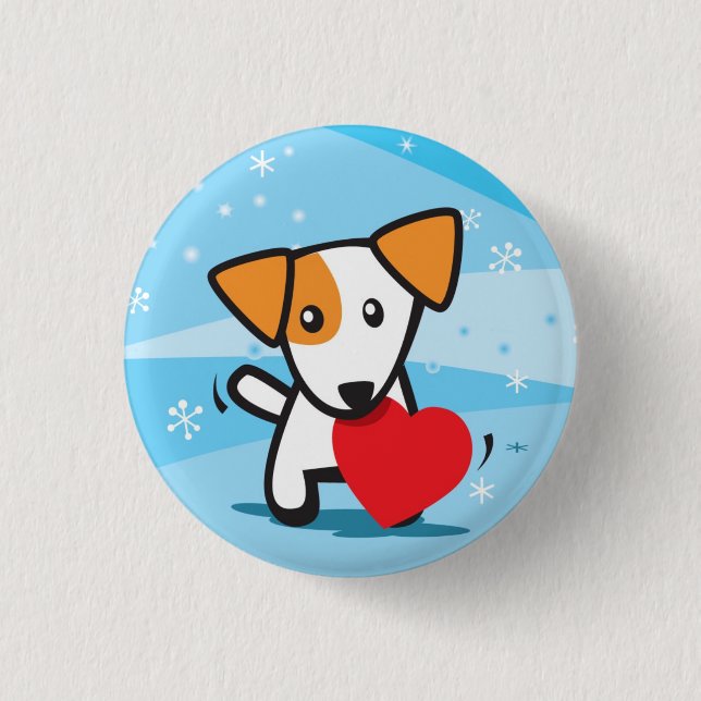 Hund mit Herzen im Schnee Button (Vorderseite)