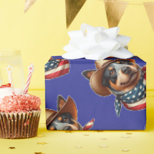 Hund mit Hut und amerikanischer Flaggen-Bandana Geschenkpapier