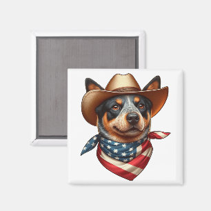 Hund mit Hut und amerikanischer Flaggen-Bandana Magnet